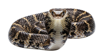 Obraz premium Close-Up of a Coiled Snake with Intricate Patterns and Textures on a