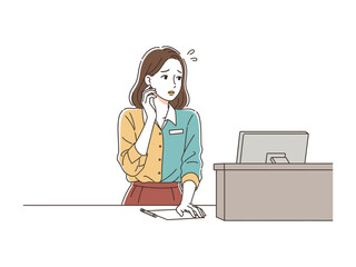 Anxious Customer Service Representative: This illustration depicts a customer service representative in a state of worry while on the phone.