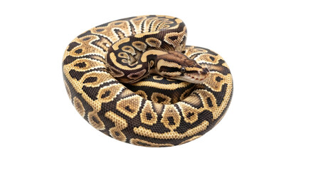 Fototapeta premium Close-Up Portrait of a Coiled Python with Distinctive Scales on Transparent