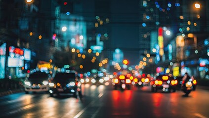 Obraz premium Blurry city street at night