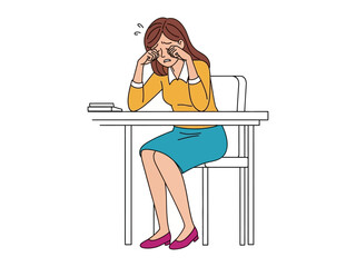 Overwhelmed Office Worker: A person, burdened by stress, finds themselves in a moment of emotional turmoil, sitting at a desk, in this poignant illustration of workplace pressures.