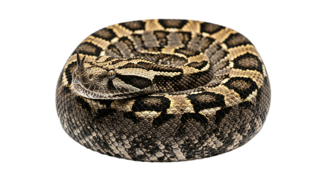 Coiled Brown and Yellow Python Snake with Intricate Scale Patterns on