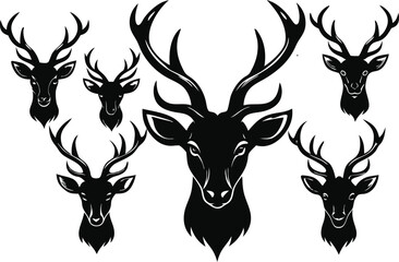 Deer Head Silhouettes with Antlers Set