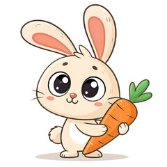Obraz premium Ai generated image of charming cartoon baby rabbit holding a big carrot, looking adorable and happy, isolated on transparent background, perfect for spring themes and childrens stories