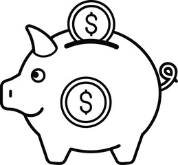 Piggy Bank Line Art Icon