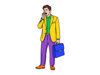 Businessman on the Phone with Briefcase: A well-dressed professional stands, engrossed in a phone call, his demeanor radiating purpose and drive, holding a briefcase.