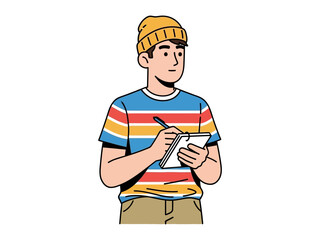 Thoughtful Record: A young person, absorbed in introspection, pens notes, symbolizing the quiet act of contemplation.  The setting is one of inspired creativity, where thoughts take form.