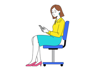 Waiting with the smartphone: An office worker sits dejectedly, fixated on her phone, lost in worry or introspection, capturing a moment of contemplation or concern.