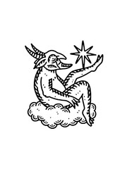 Mischievous Demon on Cloud with Star