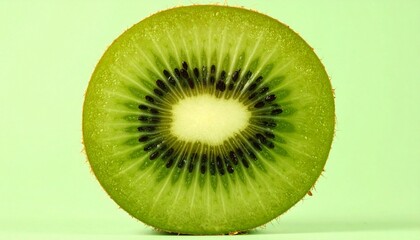 Fresh Green Kiwi Slice Closeup on Light Green Background