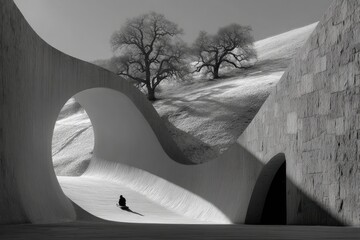 Abstract monochrome architectural scene