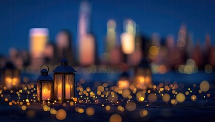 Cityscape lanterns at night