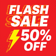 Red flash sale banner with 50% off promotion.