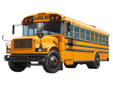 school bus isolated on transparent background, decoration clip art mock up