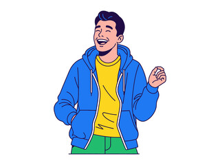 Joyful Illustration: A vector illustration captures a cheerful person in a casual outfit, radiating happiness through a hearty laugh, perfect for expressing positive emotions and everyday delight.