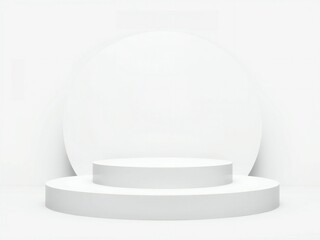 Minimalist white stage pedestal with curved backdrop for product display