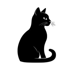 Obraz premium Black cat silhouette sitting gracefully against a white background showcasing its elegant posture and features