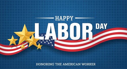 Patriotic Labor Day celebration background with American flag elements. Festive vector design concept honoring the American worker on the national holiday.