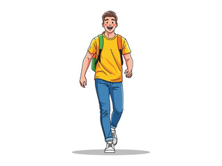 Dynamic Student: An enthusiastic student with a backpack strides confidently forward, depicting the spirit of education and personal journey.