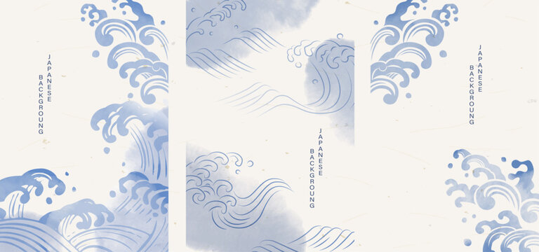 水彩絵具の波模様／日本の海の背景