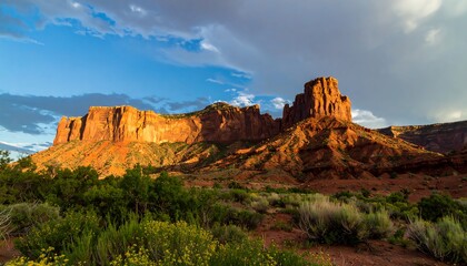 Dramatic red rock landscape at sunset