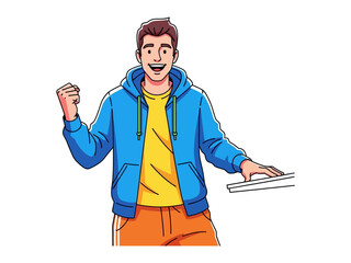 The Cheerful Creator: A digitally illustrated young man exudes joy and enthusiasm, embodying creative energy and tech-savvy engagement.