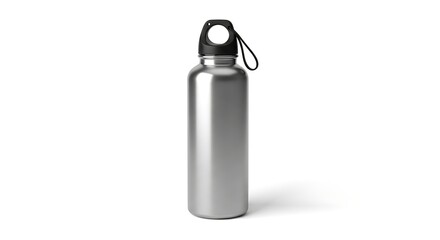 Reusable Stainless Steel Water Bottle, Metal Thermo Flask for Hot or Cold Drinks Isolated on White Background