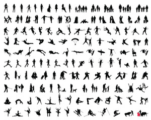 Big collection of people silhouettes on a white background	2