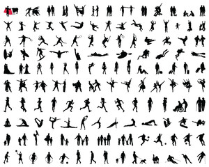 Big collection of people silhouettes on a white background	