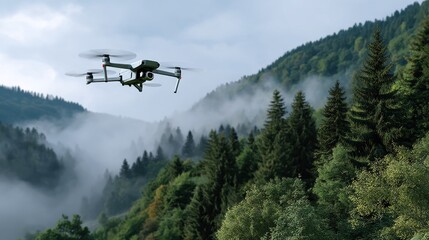Ai surveillance drone monitors future forest wildlife digital nature conservation intelligent environmental protection
