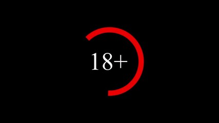 18 plus icon sign animation on dark background. Under 18 sign warning symbol. Over 18 only censored. eighteen age older. red circle and yellow color text. 4K animation