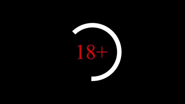 18 plus icon sign animation on dark background. Under 18 sign warning symbol. Over 18 only censored. eighteen age older. white circle and red color text . 4K animation