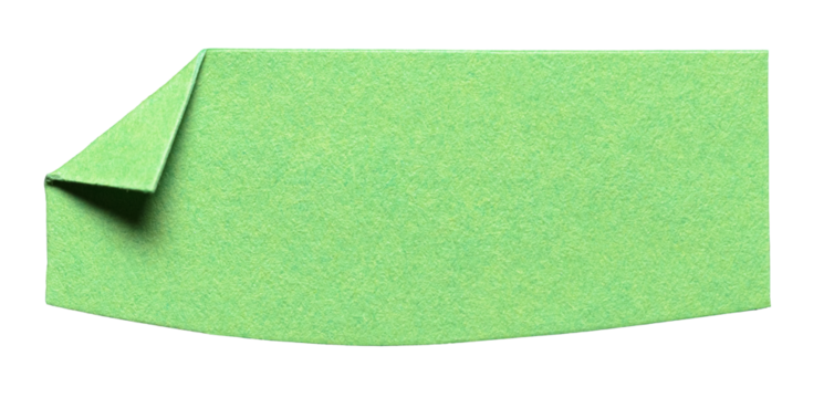 Green isolated cut out blank paper note cardboard with folded corner dog-ear earmark and copy space for text, transparent png background design element - Powered by Adobe