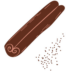 Cinnamon stick and ground cinnamon. Flat vector illustration