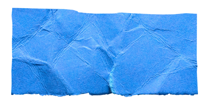 Isolated cut out torn piece of blank blue paper note cardboard with rough texture edges and copy space for text, transparent png background design element
