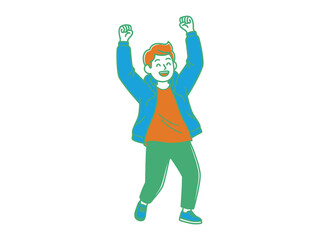 Joyful Exuberance: A vibrantly illustrated figure celebrates with arms raised in a display of pure, unadulterated happiness and excitement. 
