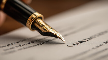 Writing a contract with a fountain pen on high-quality paper showcasing elegant calligraphy style