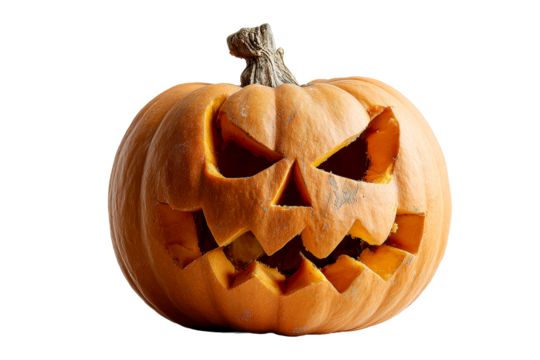 Carved Jack o lantern with menacing face for Halloween celebration