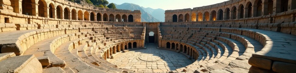 Ancient Roman amphitheatre, majestic stone structure, architecture, stone