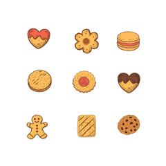 Cookies and biscuits doodle set. Chocolate Chip Cookies doodle seamless pattern. Collection of hand-drawn pastries. Cute cookie seamless pattern background. biscuits pattern background.