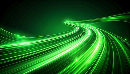 Abstract glowing green light trails