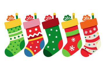Set of cute Christmas sock isolated on white background