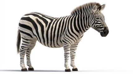Obraz premium Zebra with distinctive stripes stands out against a stark white background