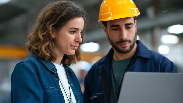 Bustling industrial plant setting with team members discussing and refining component specifications representing industrial automation, smart manufacturing, robotics engineering
