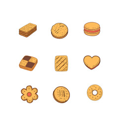 Cookies and biscuits doodle set. Chocolate Chip Cookies doodle seamless pattern. Collection of hand-drawn pastries. Cute cookie seamless pattern background. biscuits pattern background.