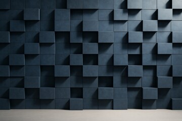 Abstract geometric 3D wall background with dark cubes and dynamic light shadows creating a modern architectural concept pattern design look.