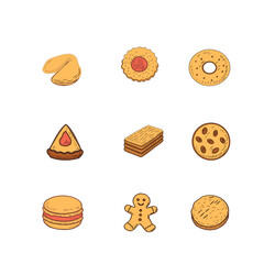 Cookies and biscuits doodle set. Chocolate Chip Cookies doodle seamless pattern. Collection of hand-drawn pastries. Cute cookie seamless pattern background. biscuits pattern background.