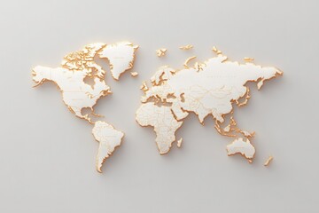 Stylish world map design featuring white and gold accents on neu