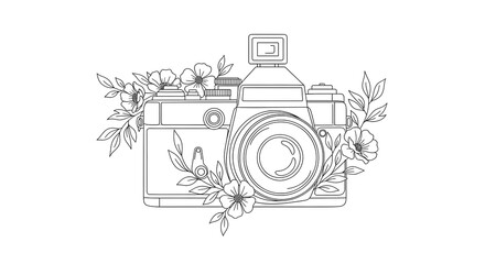 Floral Camera Illustration Celebrating World Photography Day and Artistic Expression