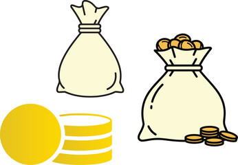 Gold coins full of sack bag